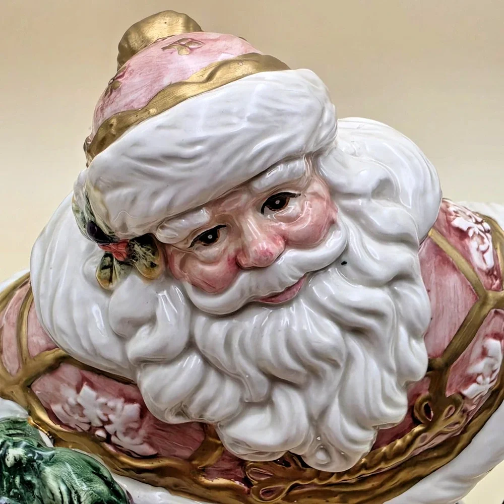 Vintage Fitz & Floyd Snowy Woods Santa Centerpiece Vase 1996 w/ Box 19/1207